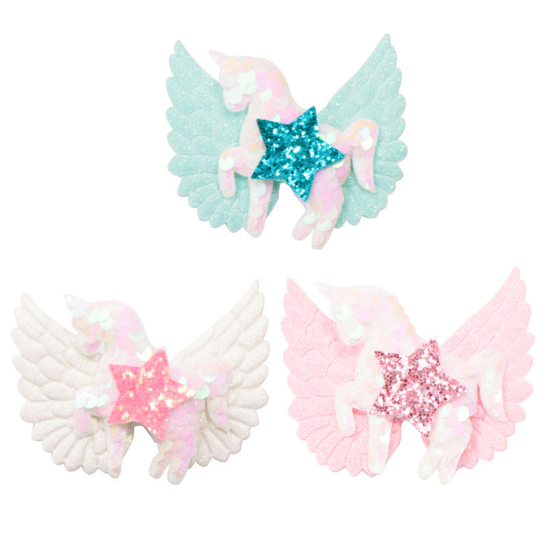 Kid Girl Sequins Unicorn & Star Hair Clip