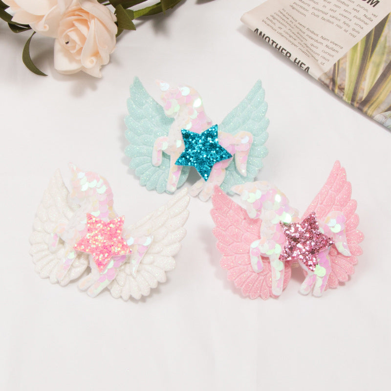 Kid Girl Sequins Unicorn & Star Hair Clip