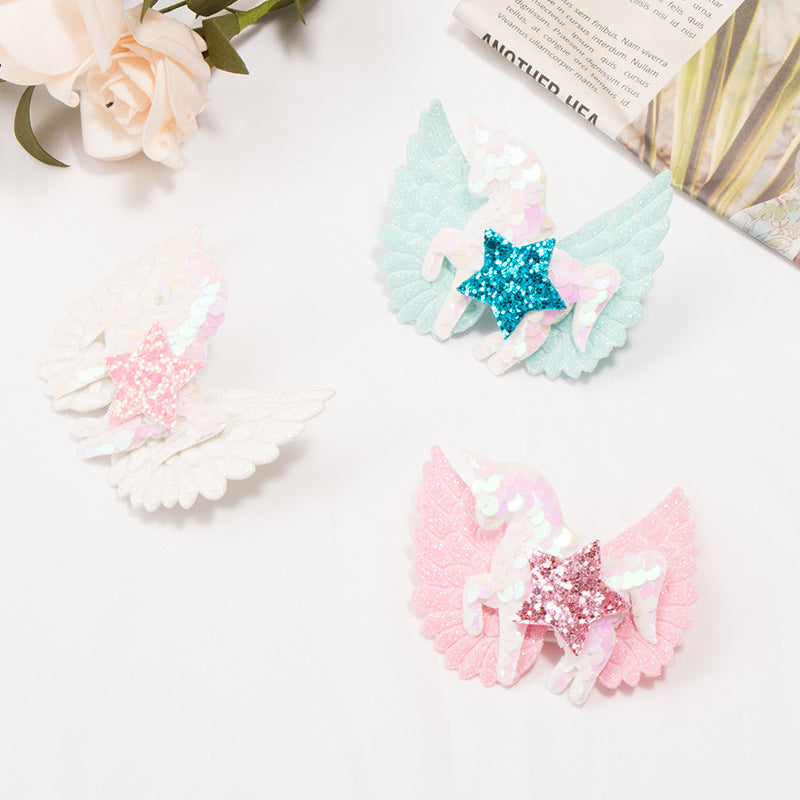 Kid Girl Sequins Unicorn & Star Hair Clip