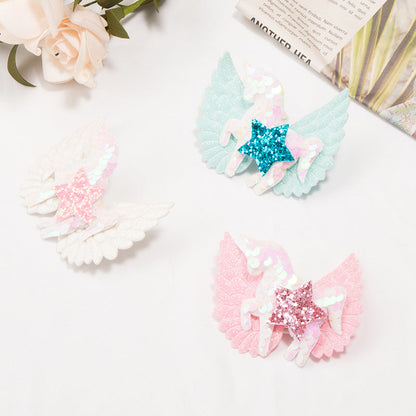Kid Girl Sequins Unicorn & Star Hair Clip