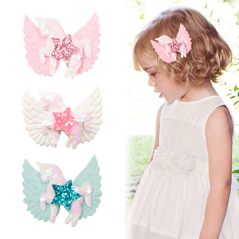 Kid Girl Sequins Unicorn & Star Hair Clip