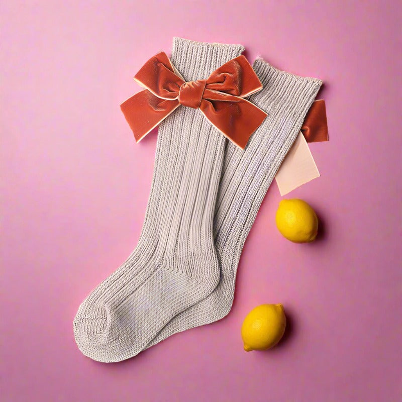Kid Girl Velvet Bowknot High Top Socks