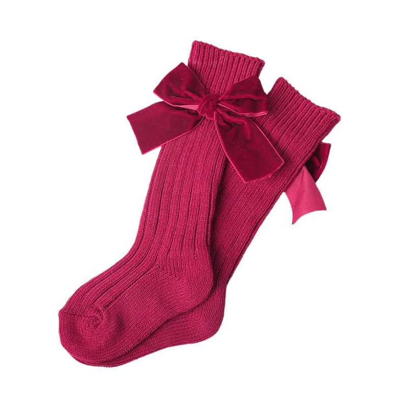 Kid Girl Velvet Bowknot High Top Socks
