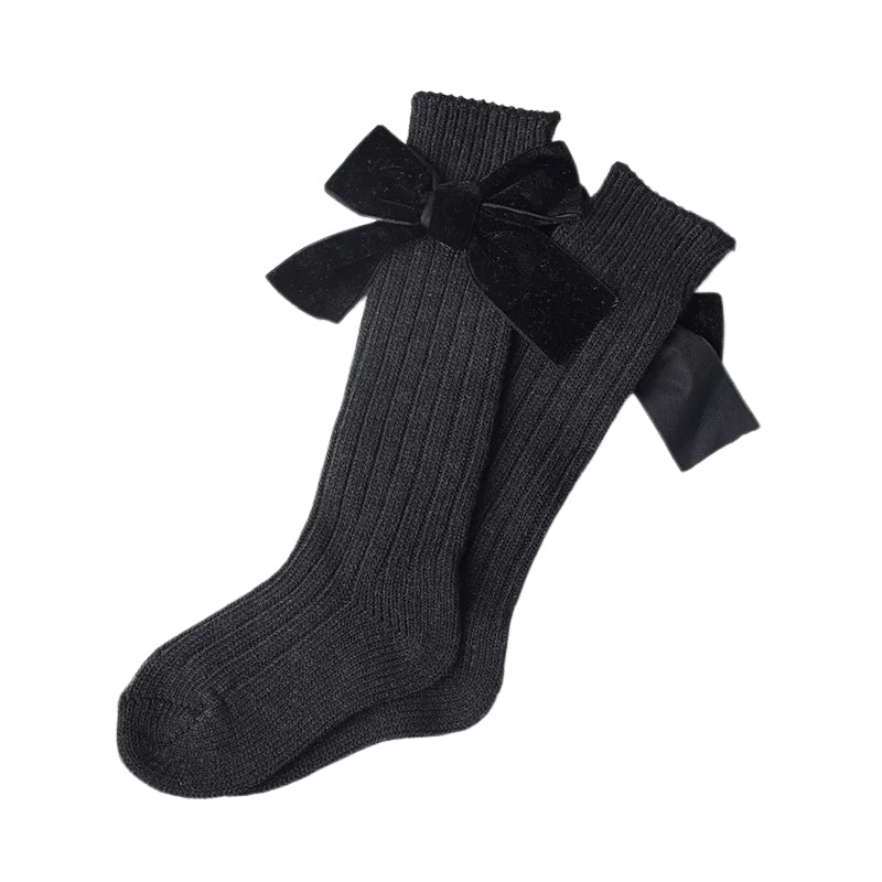 Kid Girl Velvet Bowknot High Top Socks