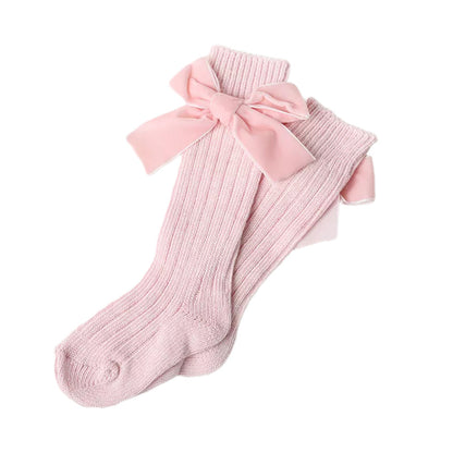 Kid Girl Velvet Bowknot High Top Socks