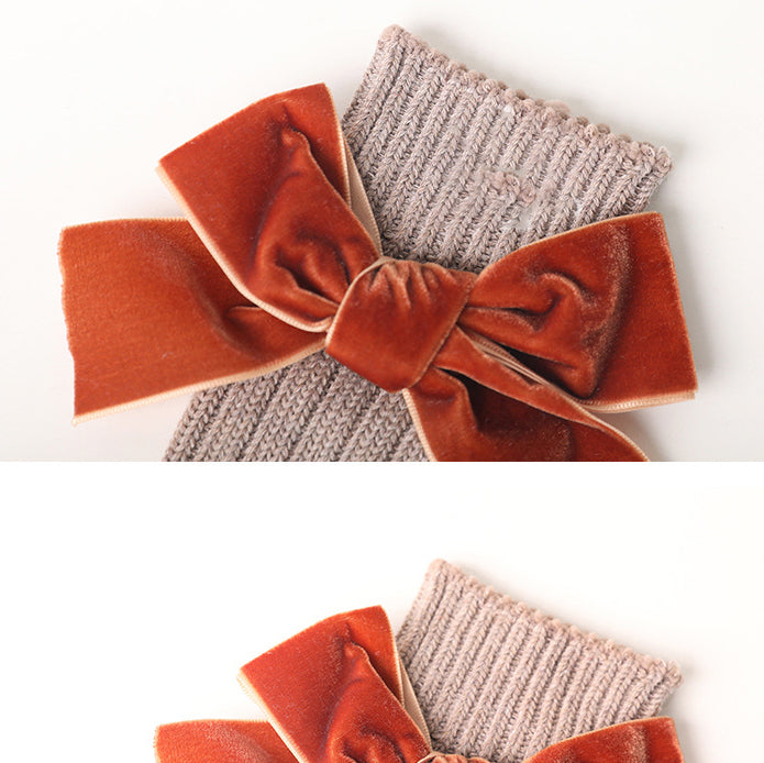 Kid Girl Velvet Bowknot High Top Socks