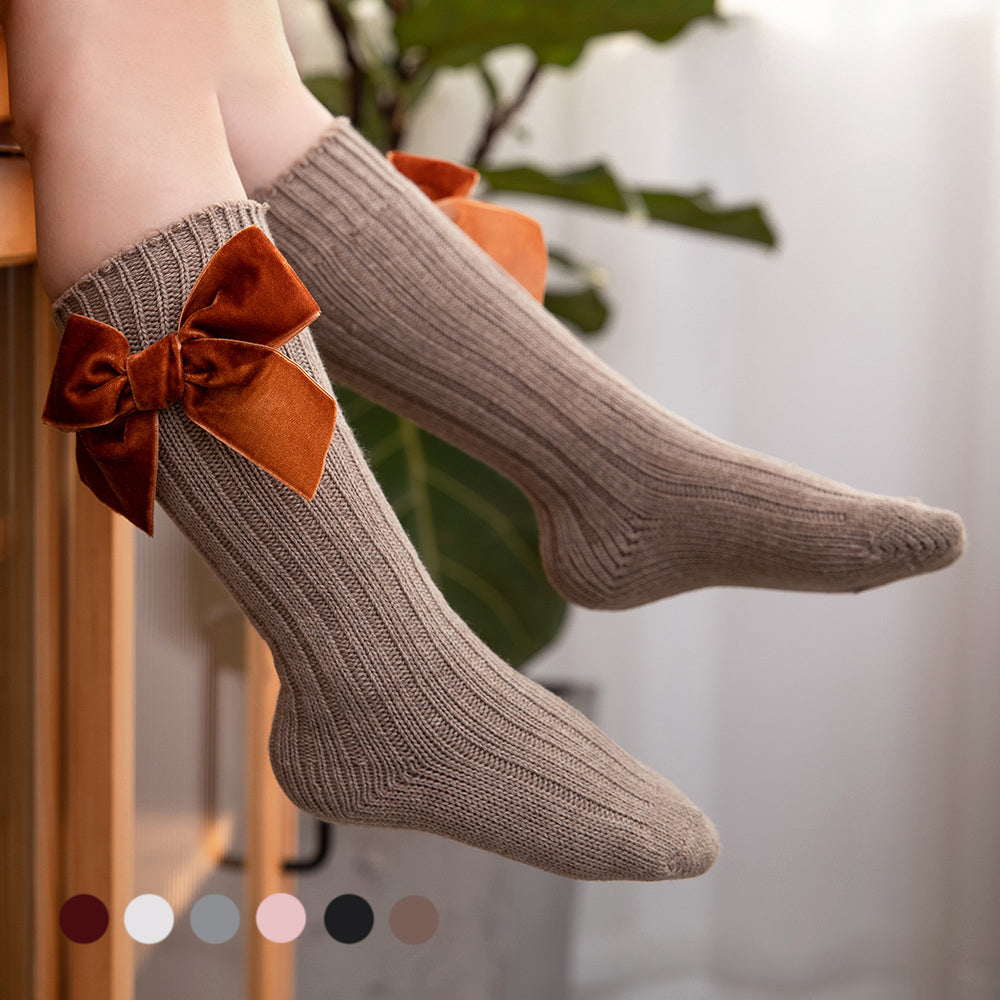 Kid Girl Velvet Bowknot High Top Socks