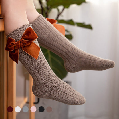 Kid Girl Velvet Bowknot High Top Socks