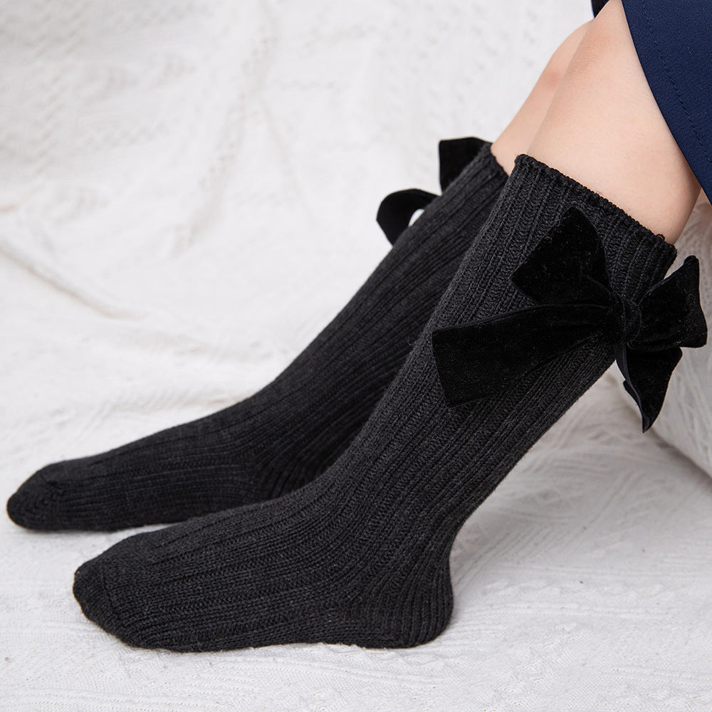 Kid Girl Velvet Bowknot High Top Socks
