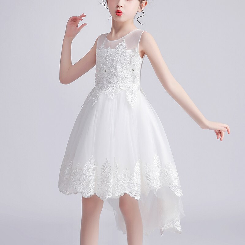 Elegant Lace Design Sleeveless Dove Tail Girls Party Dress