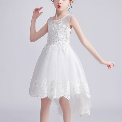 Elegant Lace Design Sleeveless Dove Tail Girls Party Dress