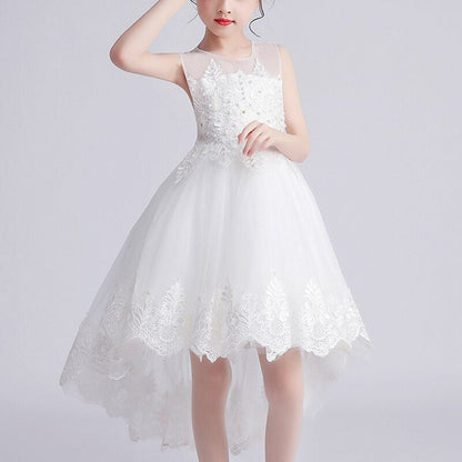 Elegant Lace Design Sleeveless Dove Tail Girls Party Dress
