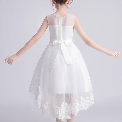 Elegant Lace Design Sleeveless Dove Tail Girls Party Dress