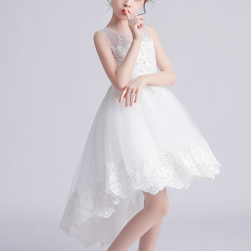 Elegant Lace Design Sleeveless Dove Tail Girls Party Dress
