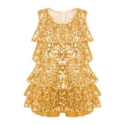 Shiny Sequins Halter Ballet Dance Shorty Unitard Dress