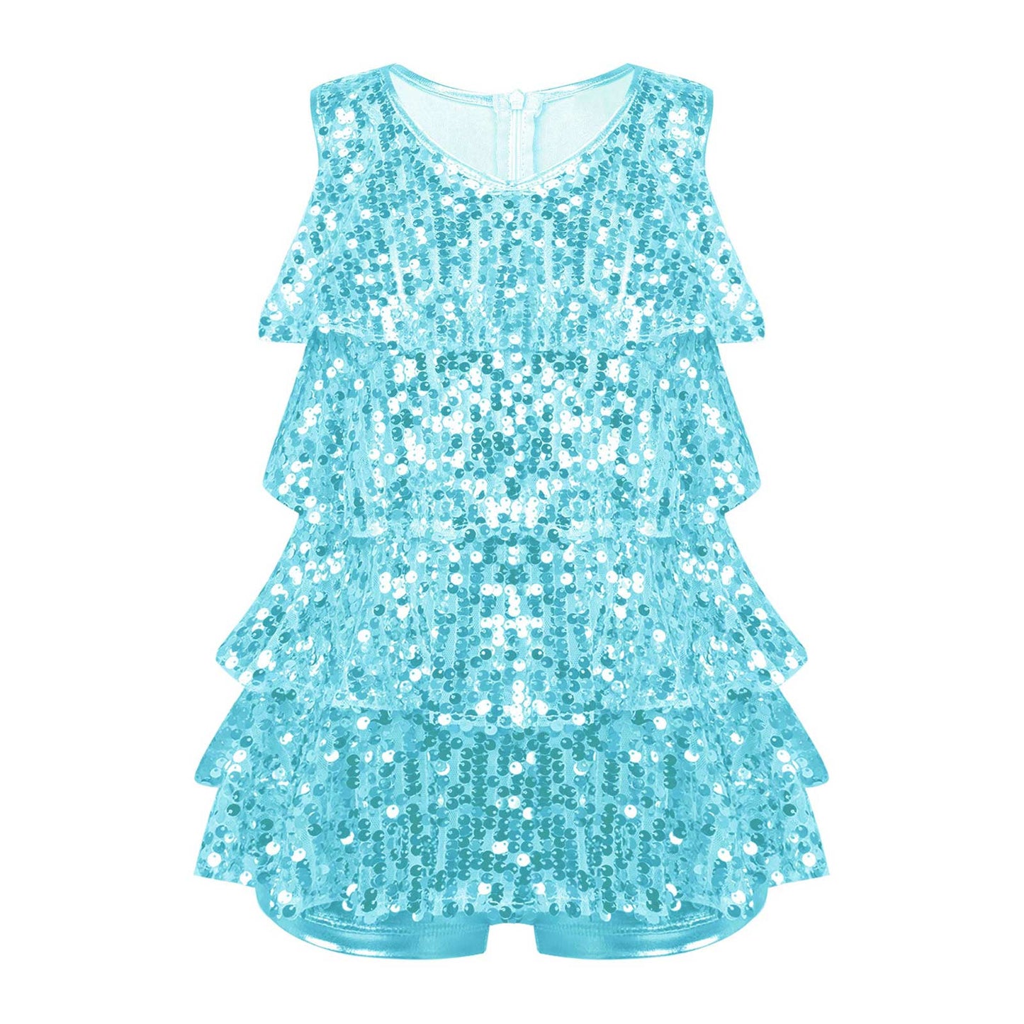 Shiny Sequins Halter Ballet Dance Shorty Unitard Dress