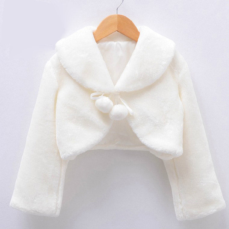 Fleece Pompom Long Sleeves Bolero