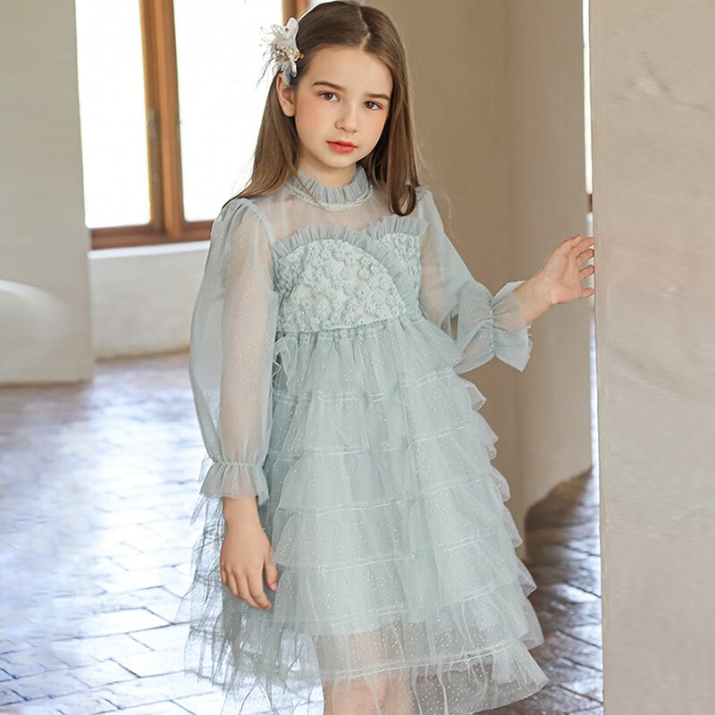 Vintage Lace Pleated Long Sleeves Dress