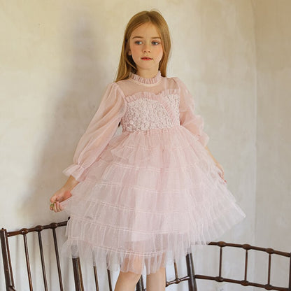 Vintage Lace Pleated Long Sleeves Dress