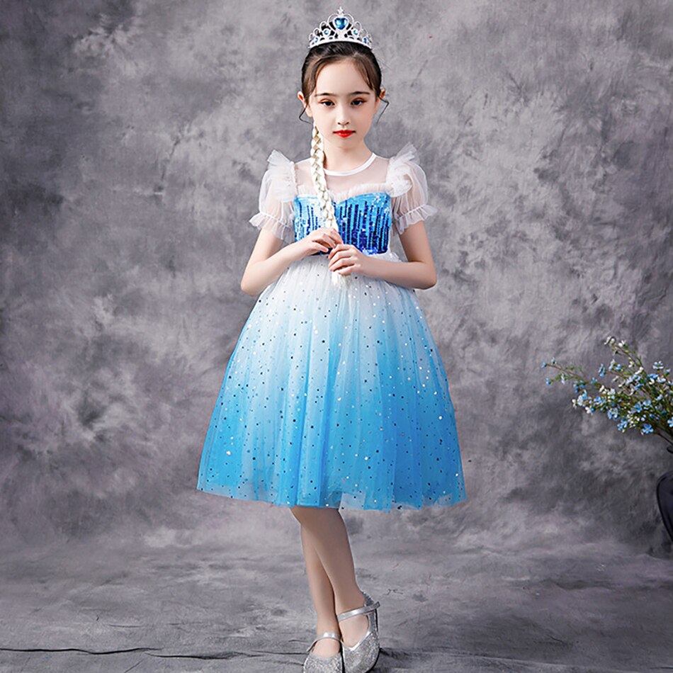 Sequin Design Puff Sleeves Snow Princess Costume Party Dress