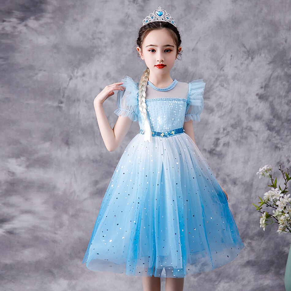 Sequin Design Puff Sleeves Snow Princess Costume Party Dress