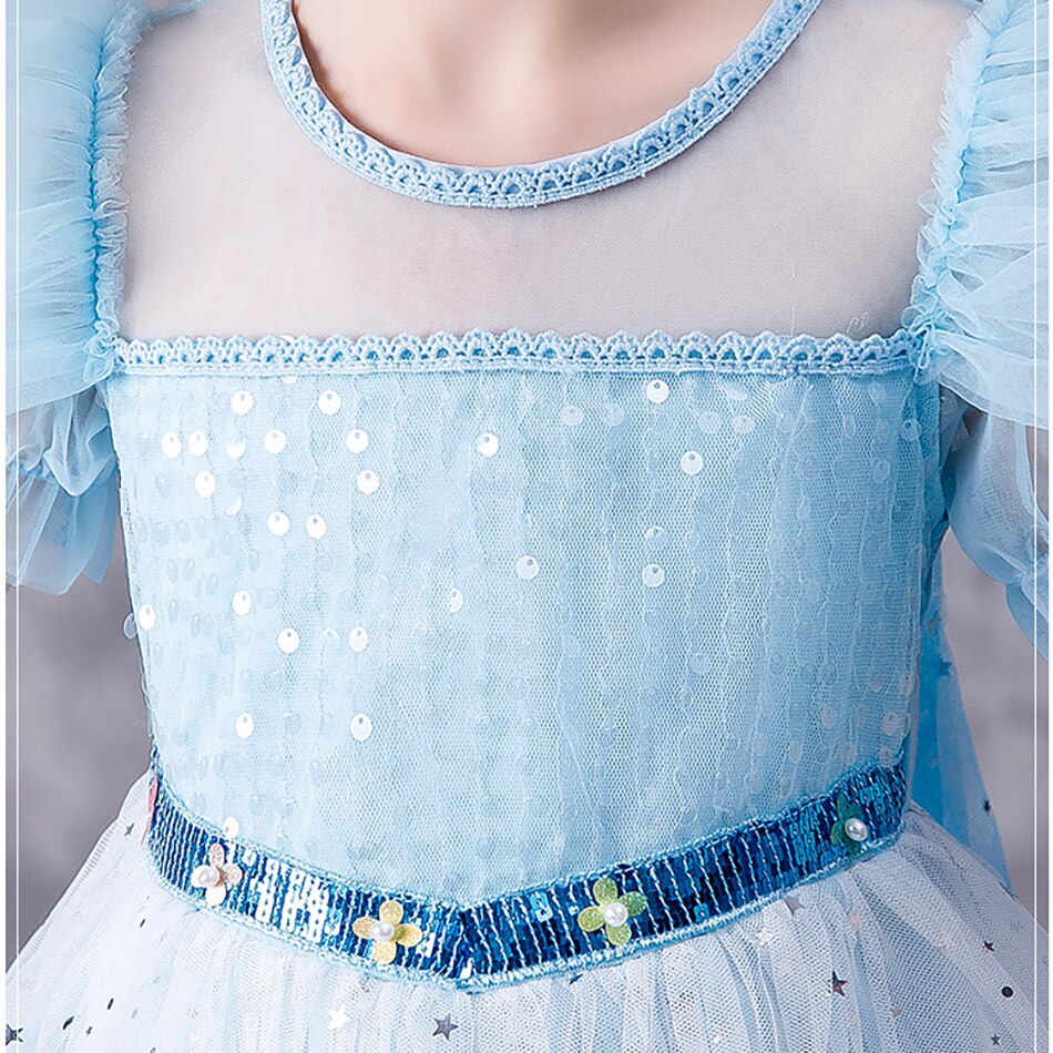 Sequin Design Puff Sleeves Snow Princess Costume Party Dress