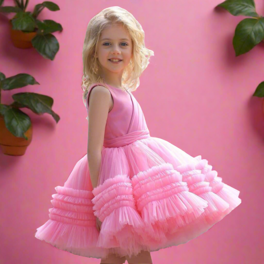 Layered Mesh Ruffles Wedding Flower Girl Party Dress