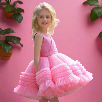 Layered Mesh Ruffles Wedding Flower Girl Party Dress