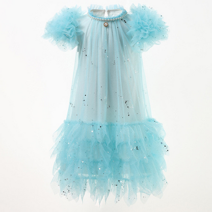 Ruffles Sleeves and Skirt Dotted Fashion Soft Tulle Dress