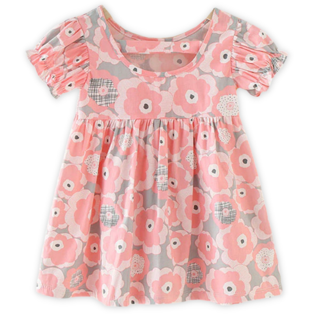 Nature Pattern Print Baby Girl Puff Sleeves Sundress