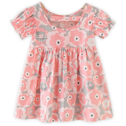 Nature Pattern Print Baby Girl Puff Sleeves Sundress
