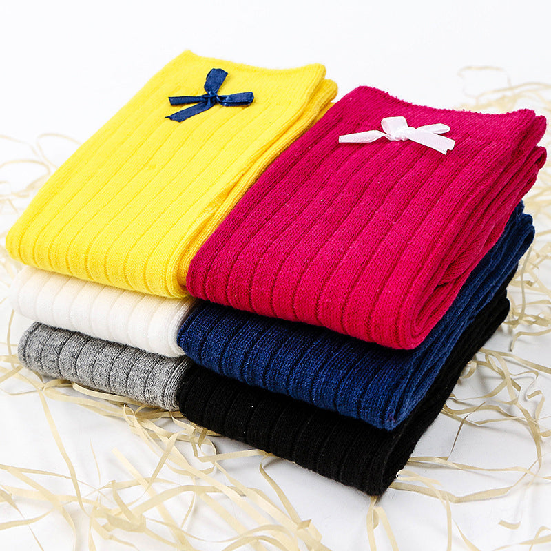Little Girl Bow High Top Knit Socks