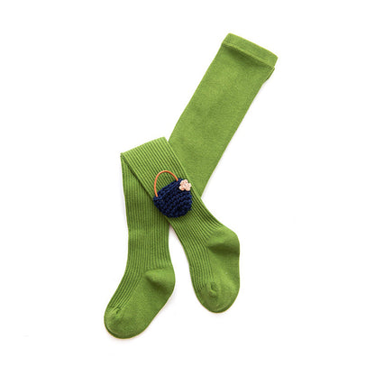 Little Girl Embroidered Flower Basket Pantyhose