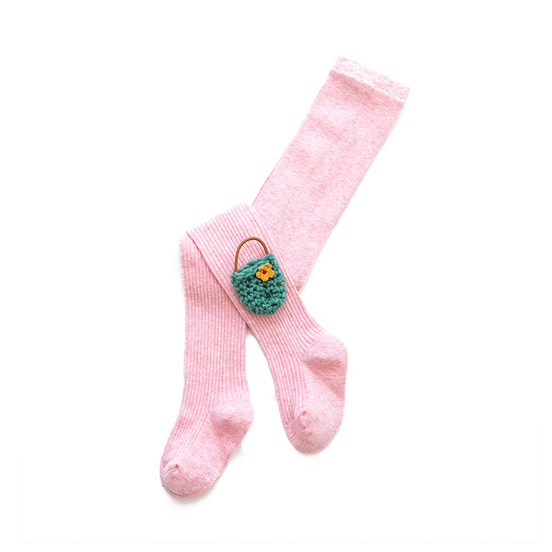 Little Girl Embroidered Flower Basket Pantyhose