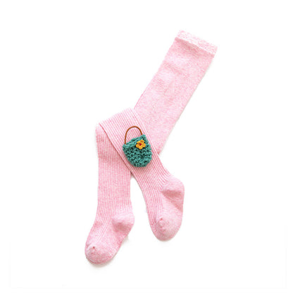 Little Girl Embroidered Flower Basket Pantyhose