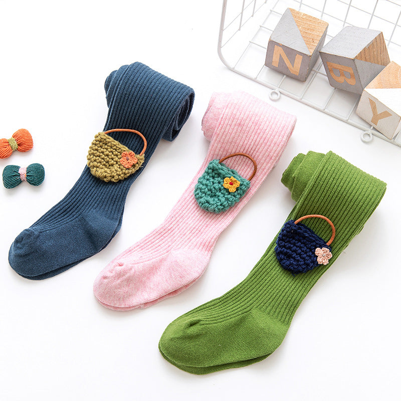 Little Girl Embroidered Flower Basket Pantyhose