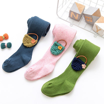 Little Girl Embroidered Flower Basket Pantyhose