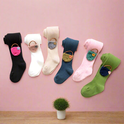 Little Girl Embroidered Flower Basket Pantyhose