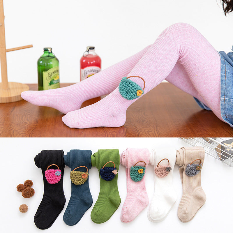 Little Girl Embroidered Flower Basket Pantyhose