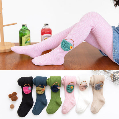 Little Girl Embroidered Flower Basket Pantyhose