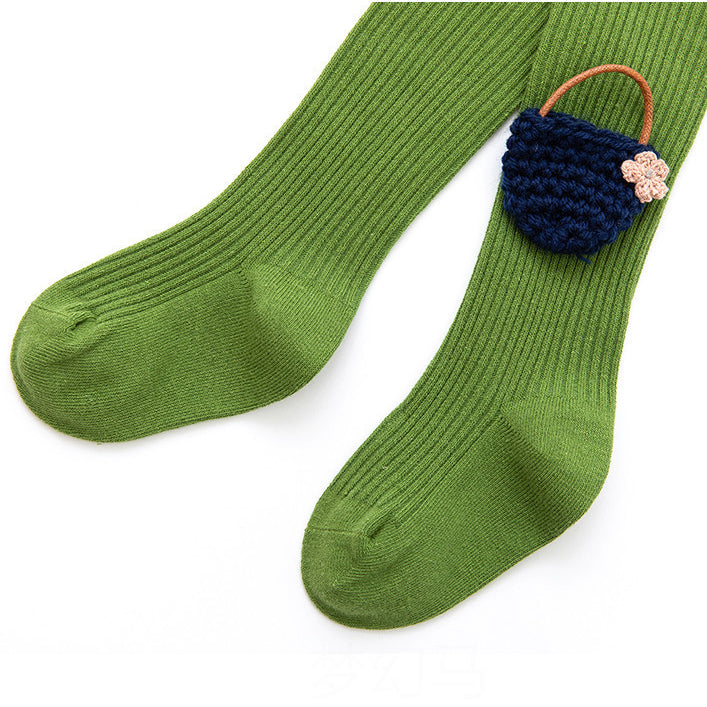 Little Girl Embroidered Flower Basket Pantyhose