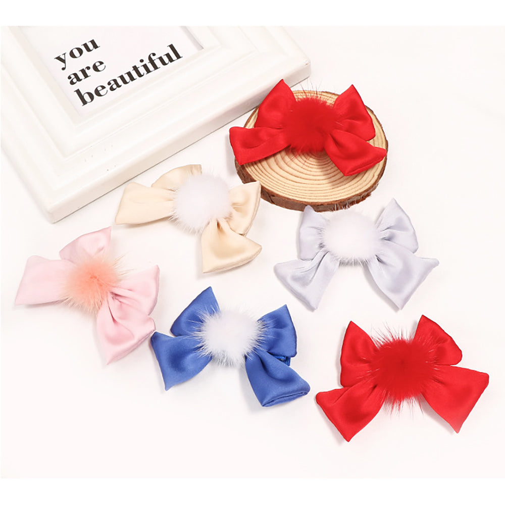 Little Girl Silk Pom Pom Hair Clip