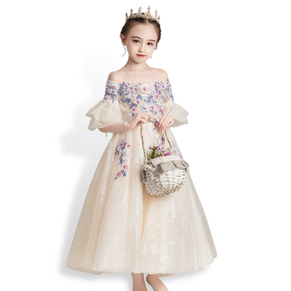 Off Shoulder Floral Design Elegant Formal Party Dress