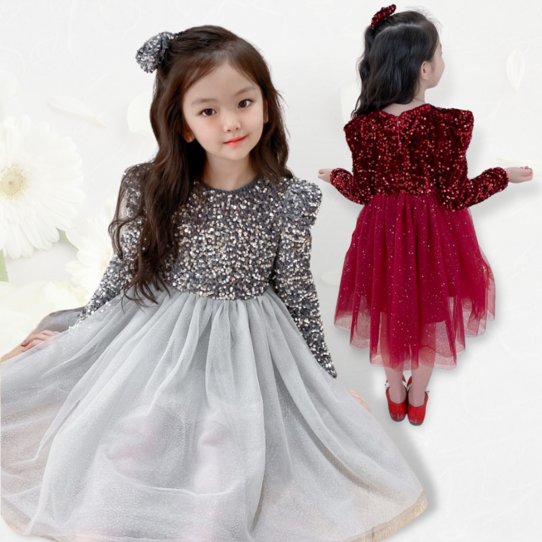 Long Sleeves Sequin Top Glimmering Princess Party Dress
