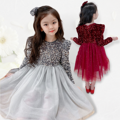 Long Sleeves Sequin Top Glimmering Princess Party Dress