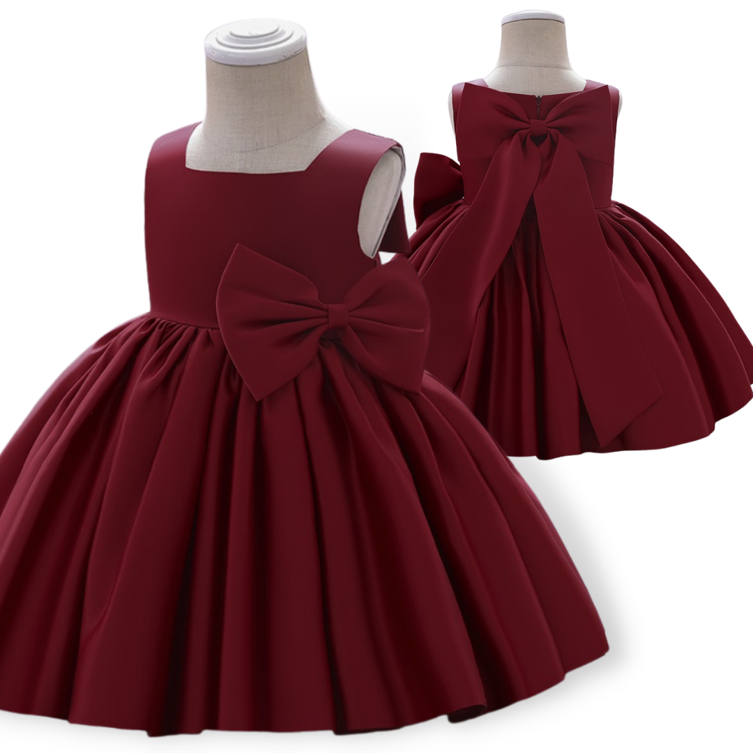 Big Bow Design Silky Baby Girls Sleeveless Party Dress