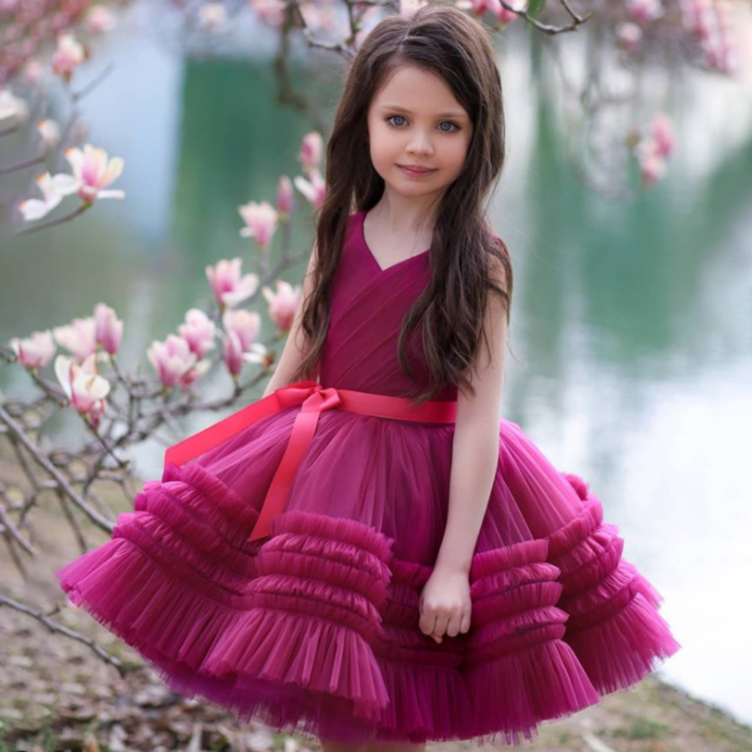 Layered Mesh Ruffles Wedding Flower Girl Party Dress