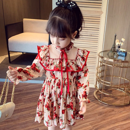 Back Sailor Turtle Neck Collar Floral Design Girl Dress