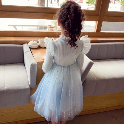 Butterfly Sleeves and Diamond Rhinestone Knitted Girl Dress