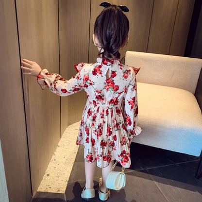 Back Sailor Turtle Neck Collar Floral Design Girl Dress